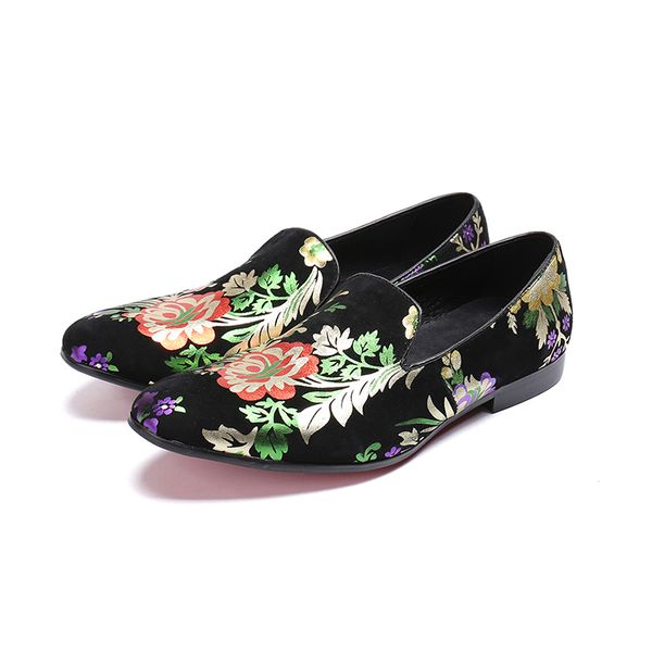 

new style flowers print slip-on falt dss shoes men fashion office outdoor oxford business casual driving shoes, Black