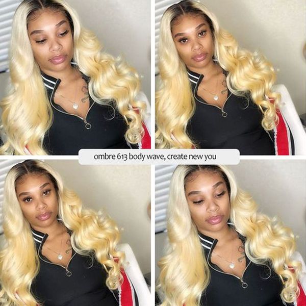 

1b 613 ombre связки малазийский объемная волна связки человеческих волос 3 bundle предложения 613 с темными корнями two tone remy выдвижения, Black