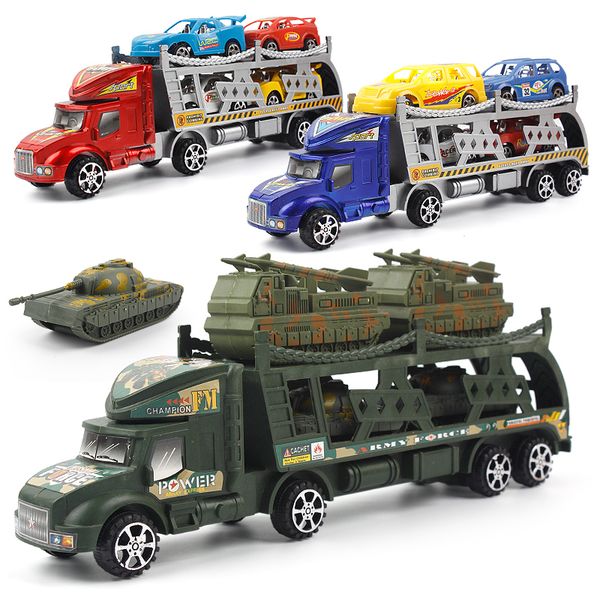 

children's toy double-decker transport trailer storage military chariot with tank coupe model boy car toy