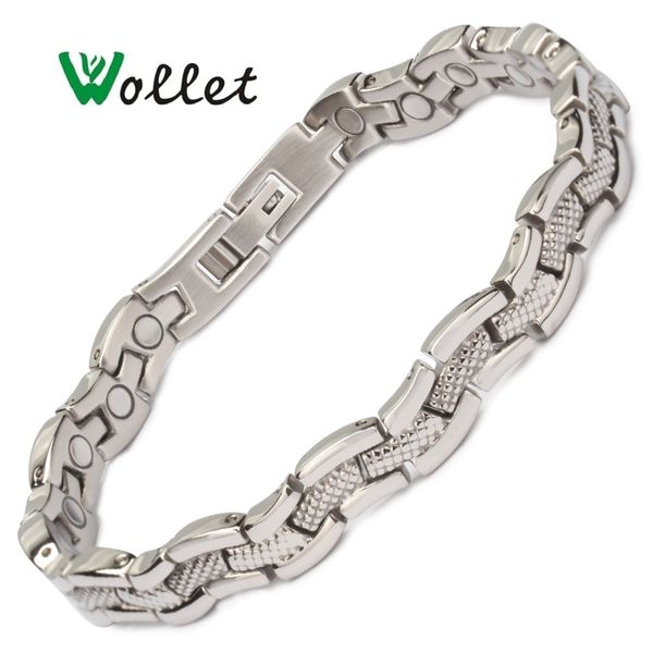 

wollet jewelry health care magnetic therapy all magnets stainless steel bracelet bangle for women silver color healing energy, Golden;silver