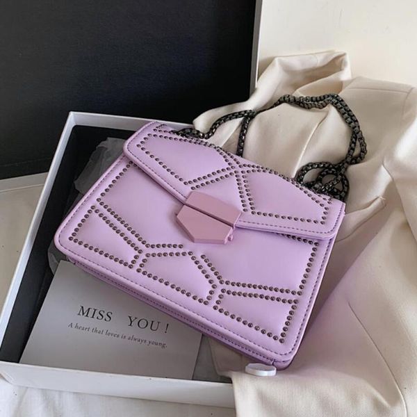 

rivet square crossbody bag 2020 fashion new high-quality pu leather women's handbags chain shoulder messenger bag