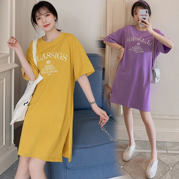 

804# maternity clothes summer cotton fashionable short sleeve loose stylish t-shirt dress for pregnant women mom dress, White
