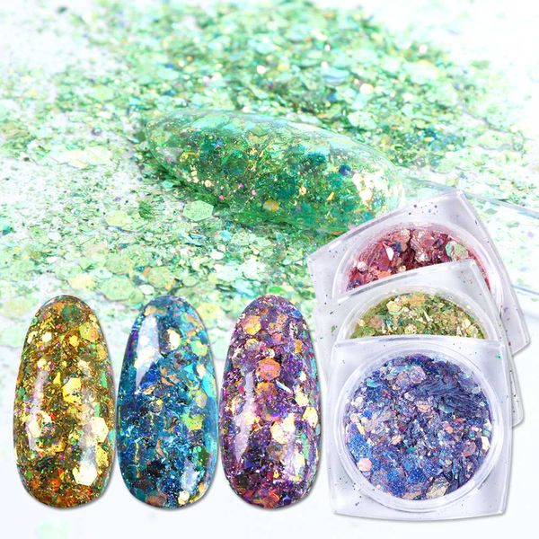 

12pcs hexagon flakes nails mixed irregular glitter holographic powder sequins paillette nail art gel polish accessories bexkp, Silver;gold