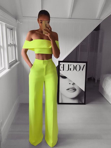 

2 piece set women solid off the shoulder crop and pants fashion female pants set summer women set, Black;gray