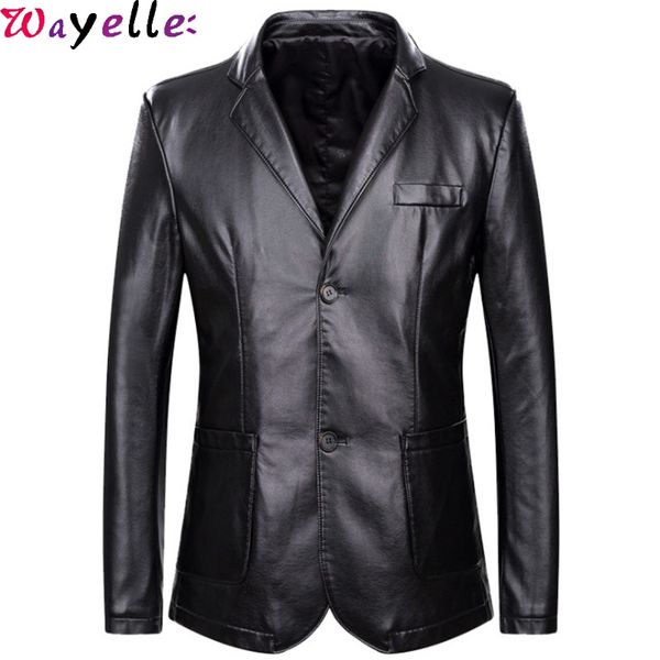 

men faux leather jackets and coats 2019 autumn winter loose lapel soft pu leather jacket men blazers jacket coat plus size 7xl, Black