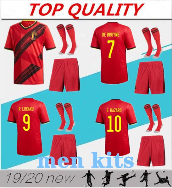 

men footbal kits 2020 european cup belgium soccer jersey home maillot de foot #9 lukaku #10 e.hazard #7 de bruyne football shirts, Black
