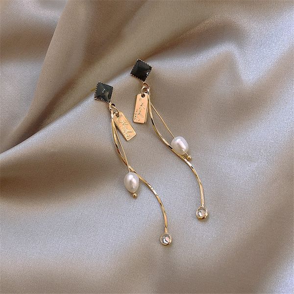 

vintage fashionable natural pearl long drop earrings for women girls party dress jewelry accessories 2019 new anniversary gifts, Silver