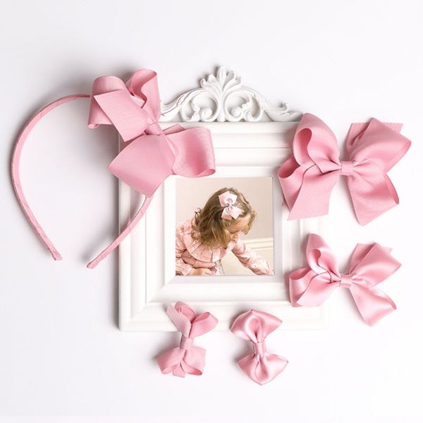 

5шт новорожденных девочек grosgrain лента бантом оголовье заколки для волос набор атласная ткань обернутая аллигатор шпилька день рождения ф, Slivery;white