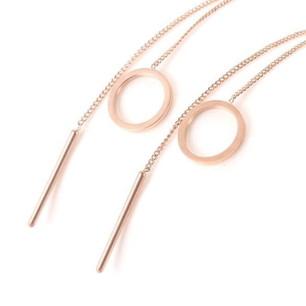 

new fashion 316l surgical stainless steel dangle earring hanging circle earrings rose gold stud tassel earrings high polishing, Silver