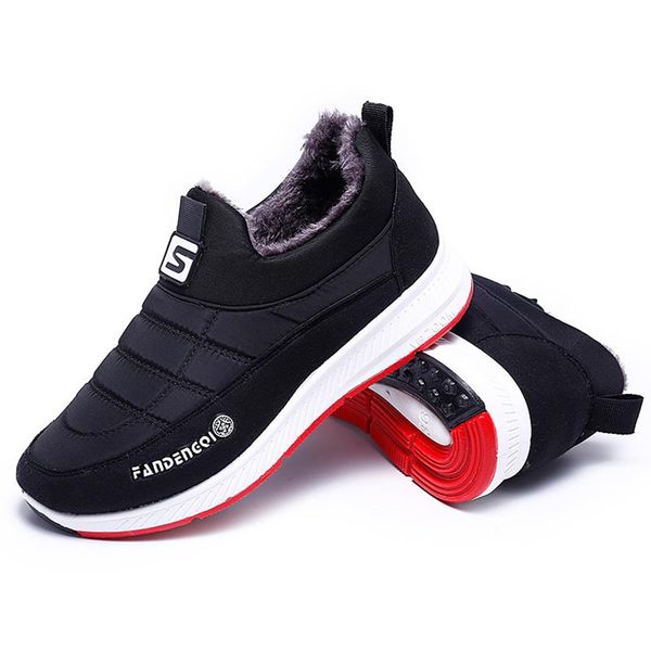 

slip on round toe women sneakers casual plus velvet winter warm short ankle boots plush couple low-snow shoes men's shoes, Black