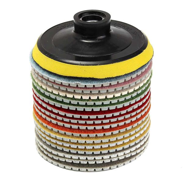 

eleg-16pcs diamond polishing pads kit 4 inch 100 mm wet/dry for granite stone concrete marble polishing use grinding discs set