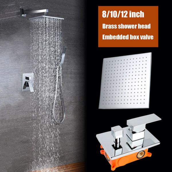 

bathroom 2 functions rainfall shower system set brass square 8 10 12 inch shower head chrome bathroom bath faucet embedded box