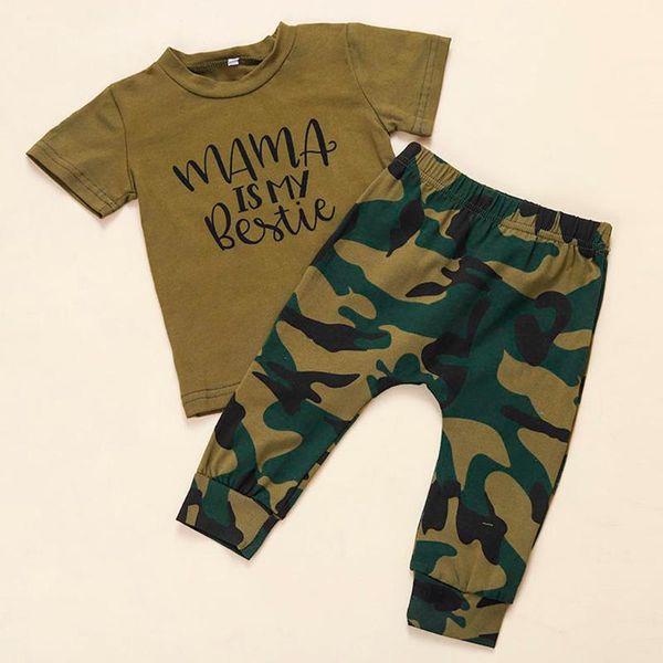 

2020 new toddler kids baby boys letter camouflage pants outfits clothes short sleeve o-neck fashion baby outfits, White