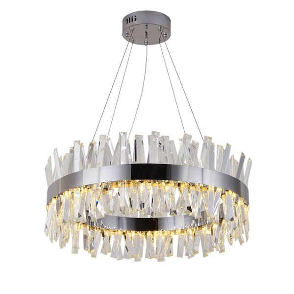 Lampadario di cristallo moderno di lusso che illumina lampadari rotondi con tubo di cristalli oro / cromo per soggiorno sala da pranzo