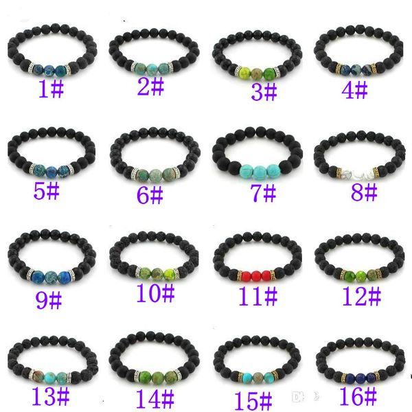 

16 styles 7 chakra lava stone mala essential oil diffuser protection energy healing stretch bracelet men women gift, Black