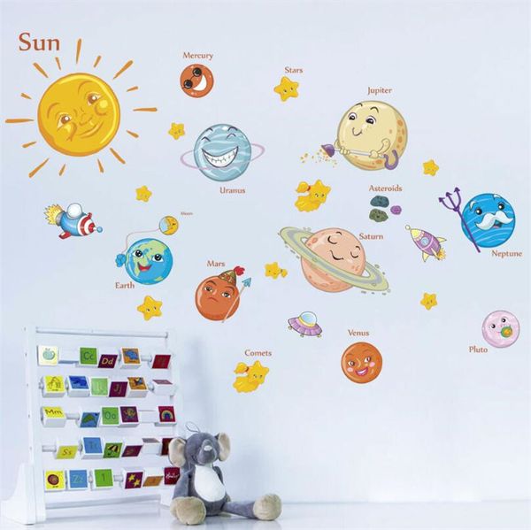 Universe Space Planet Solar System Cartoon Wall Stickers Mural Kid Children Room Bedroom Decoration Home Decor Art Wall Stickers Wallpaper Polka Dot