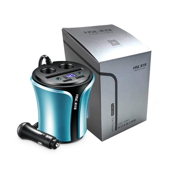 

cup car charger with double 3.1a usb two car cigarette lighter slot charging charger with voltage led display hsc-108d