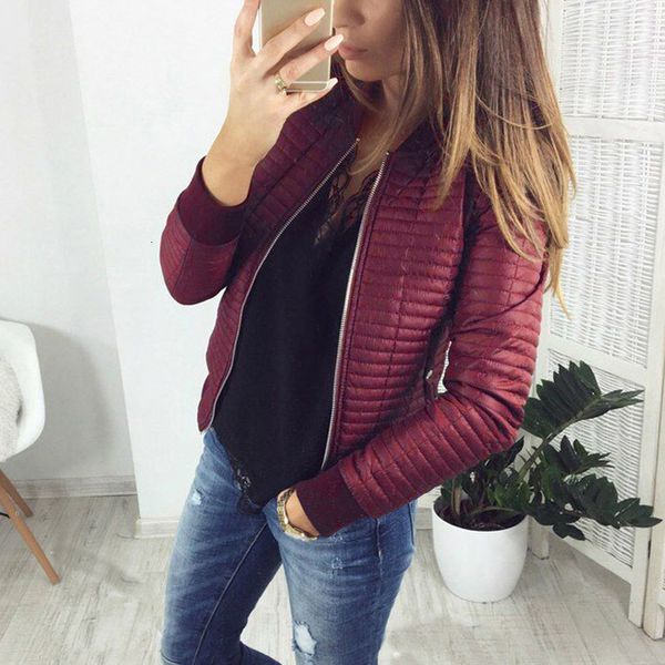 

womans coats winter jackets winter autumn bomer jacket fashion slim cotton padded parkas casual collarless long sleeve zipper coat 8l1092, Black
