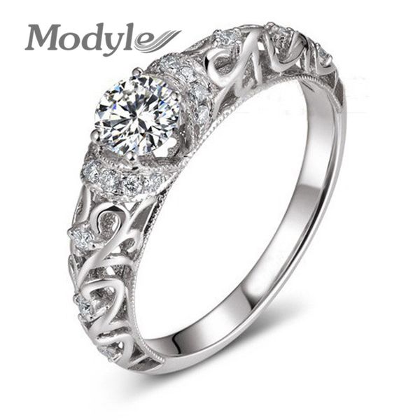 

wukalo 2019 fashion hollow big ring for women silver color jewelry vintage wedding crystal gift hot, Slivery;golden