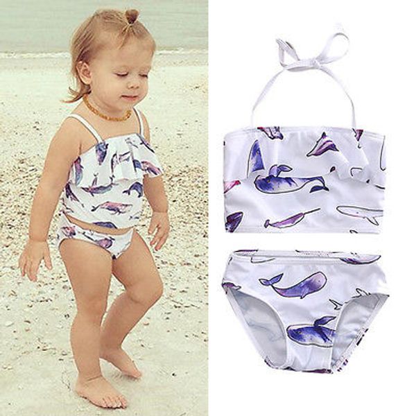 

2017 new baby girls kids bikini set little fish print bottoms swimsuit swimwear bathing suit 1t 2t 3t 4t 5t