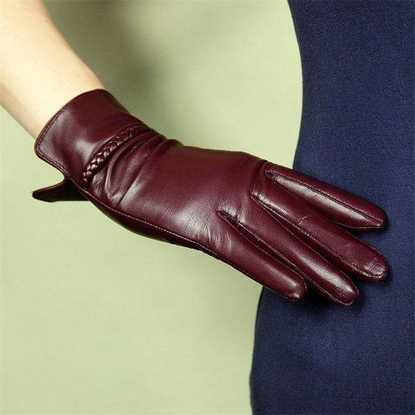 

women gloves fashion genuine leather sheepskin gloves female autumn winter warm plush lined elegant driving mittens xc-234l, Blue;gray