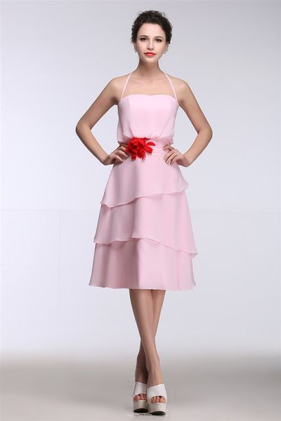 

pink halter homecoming dresses with hand made flopink wers elegant chiffon custom made cocktail evening prom party dresses, Blue;pink