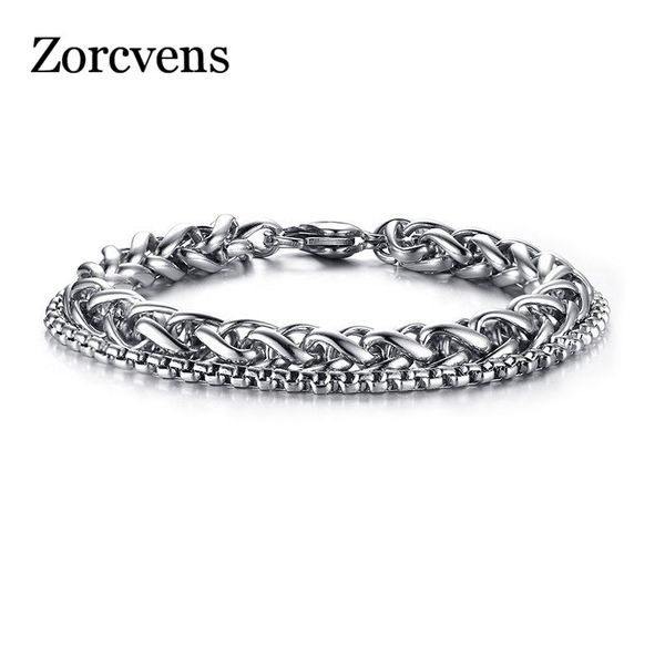 

modyle wheat spiga box double link chain bracelet for men stainless steel male bracelets punk hip-hop pulseira jewelry, Black