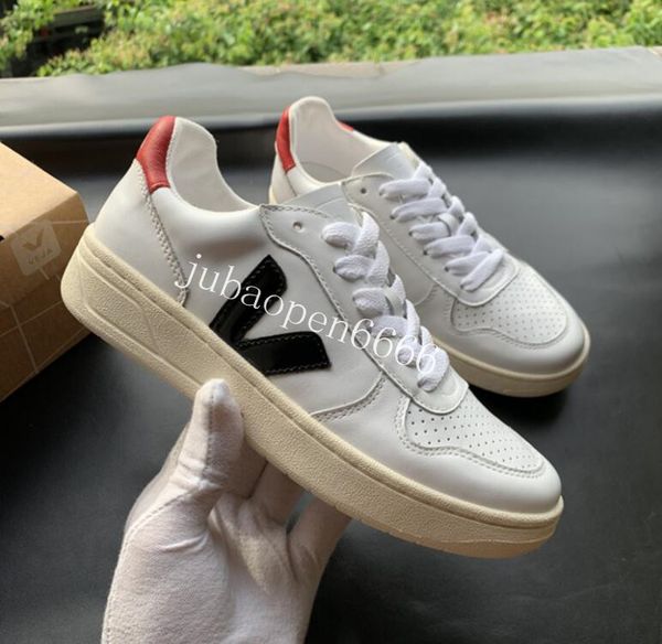 

fashion veja women white shoes wild breathable casual genuine leather sneaker shoes luxury superstar trainer 39, White;red