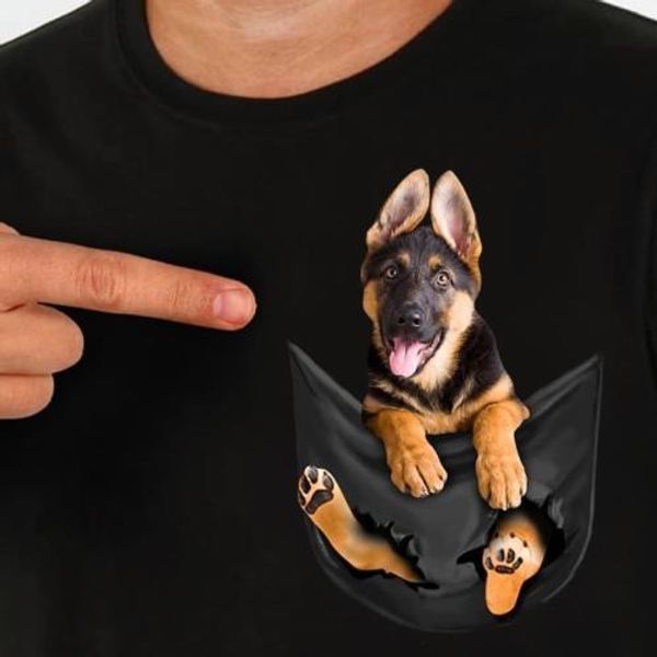 

german shepherd in pocket t shirt dog lovers black cotton men made in usa cartoon t shirt men new fashion tshirt, White;black