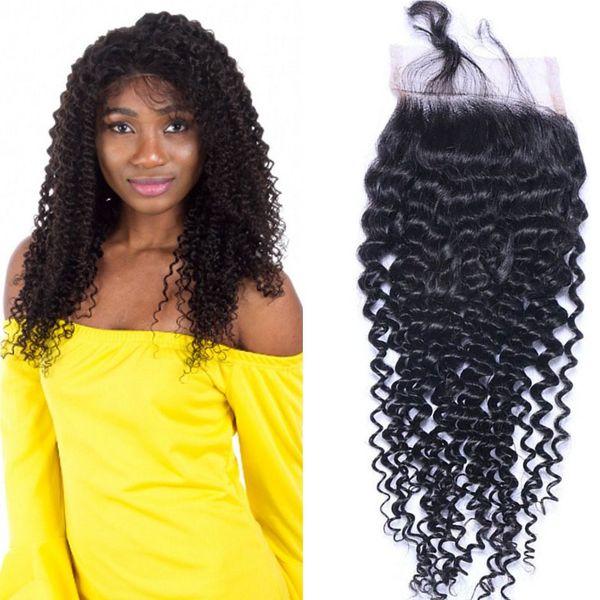 

4x4 brazilian closure kinky curly human hair closures middle/three part lace closure 8-20 natural color, Black;brown