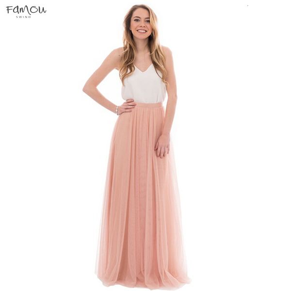

Spring Pink Peach Long Tulle Skirts For Party Bridesmaid To Wedding Zipper Style Tutu Skirt For Women Custom Made High Quality