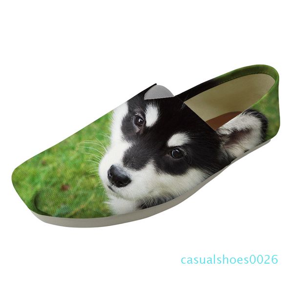 

new product ladies loafers comfortable casual female new 2019 exclusive sales lazy sip on flat alaskan malamute print shoes, Black