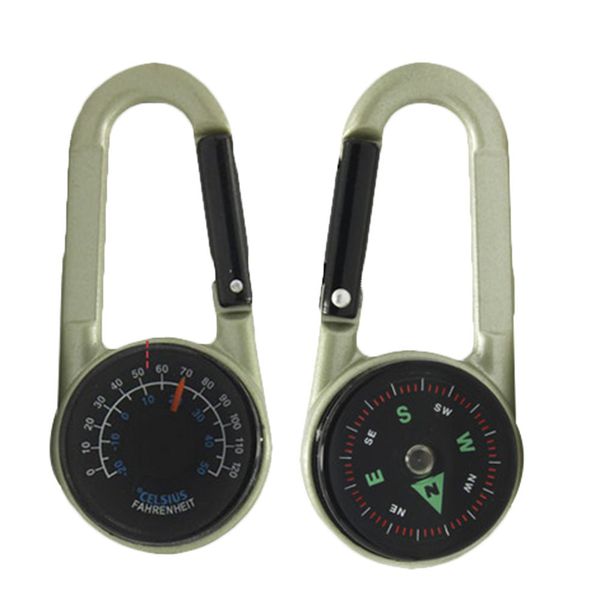 

2pcs mini keychain multifunctional hiking metal carabiner compass thermometer climbing hook sporting outdoor survival