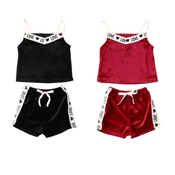 

new 2pcs summer toddler kid baby girl love printted clothes vest shorts outfit 1-6years, White