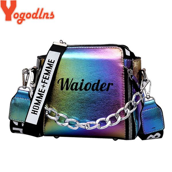 

yogodlns laser women bags fashion luxury shoulder handbags chains crossbody bag women 2019 letter mini flap purse bolsa feminina