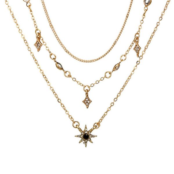 

women multi-layer star beads pendant chain necklace fashion jewelry pendant, Silver
