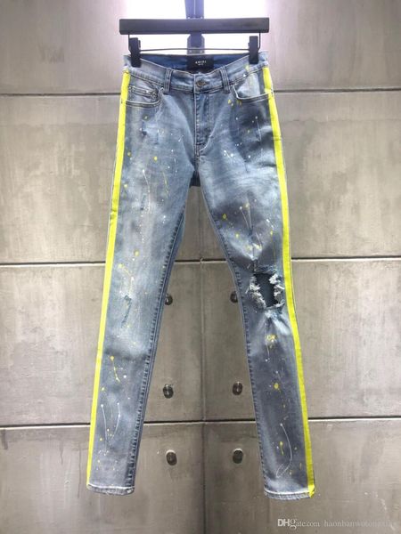 

2019 mens hole jeans new fashion designer skinny mens ripped biker casual pants hip hop jeans denim long pants, Blue
