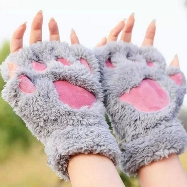 

fluffy plush gloves mittens halloween christmas stage perform prop cosplay cat bear paw claw glove party favors claw paw plush mittens, Blue;gray