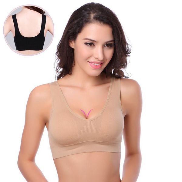 

large size seamless bra sports brassiere small vest wireless bra strap chest pad /30, White;black