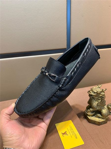 

2019 big size fashion french men casual doug shoes luxury genuine leather male dress loafers flat leisure boat, Black