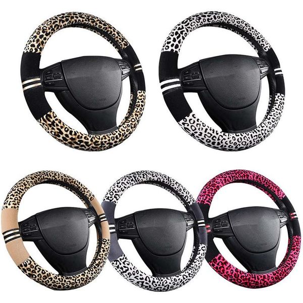 

universal soft warm plush covers plush steering wheel cover leopard fashion steering wheel car styling interior accessorie