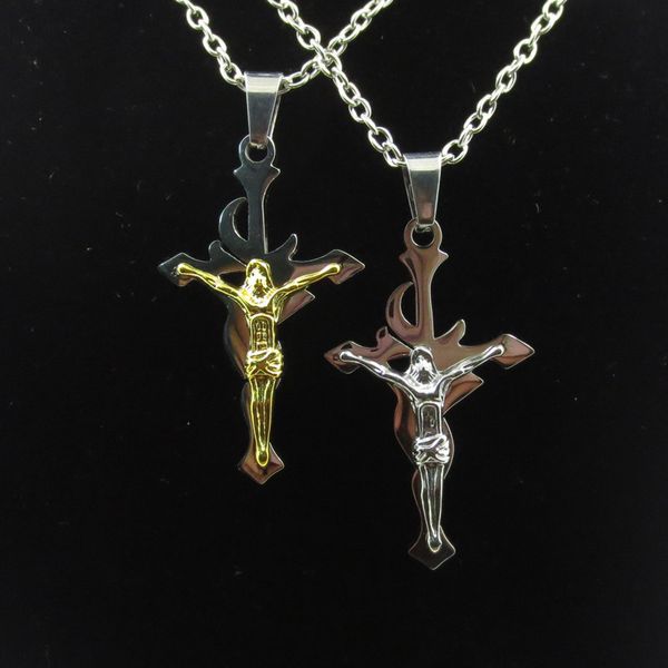 

шарм женщины мужские цепи из нержавеющей стали иисус ожерелья для женщин модные креста иисуса подвески, Silver