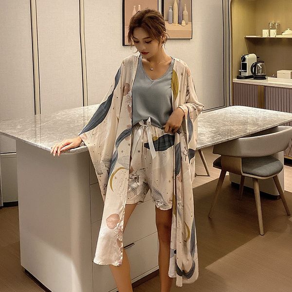 

bzel cotton printed sleepwear fashion pajamas sets elegant pijamas mujer vest shorts pants gowns 4 pieces soft underwear nightie, Black;red
