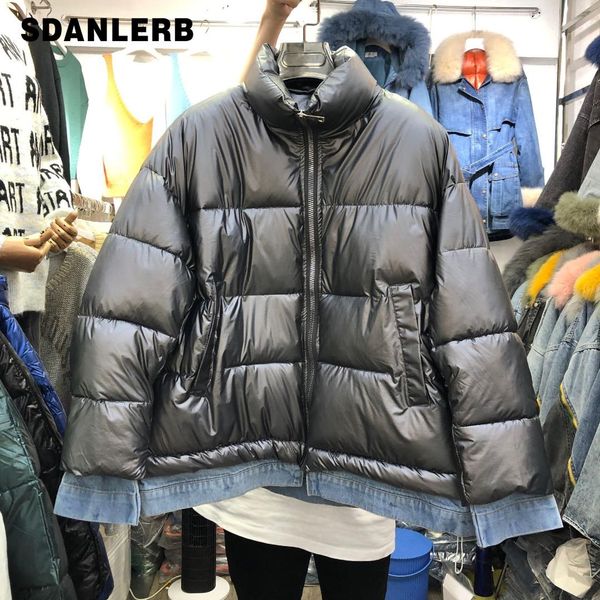 

срощенная джинсовый хлопок ватник женщины короткого хлеб пальто женщина 2019 зима новый корейский сыпучие parka student хлеб cotton coat, Black