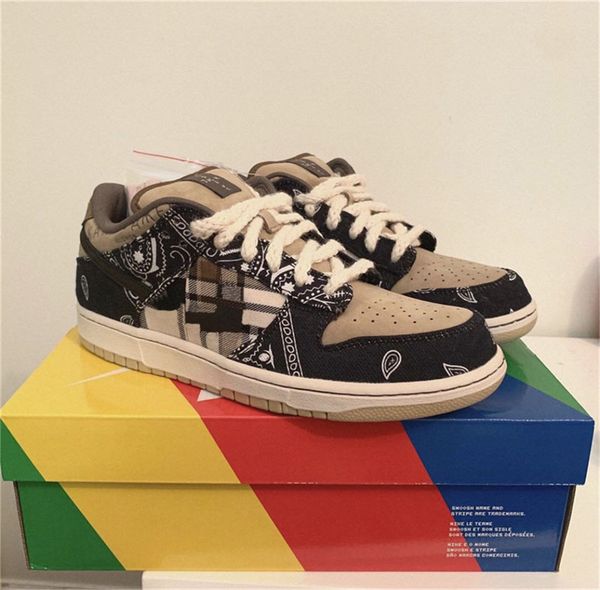 

2020 new release travis scotts x sb dunk low parachute beige petra brown black mens women running sneakers skate shoes ct5053-001