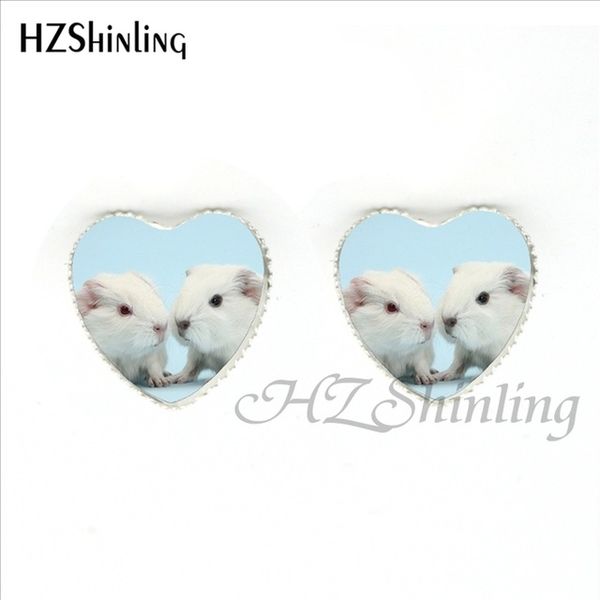 

2019 new design guinea pig heart earrings lovely guinea pig animal jewelry glass dome heart stud earrings wholesale her-0015, Golden;silver