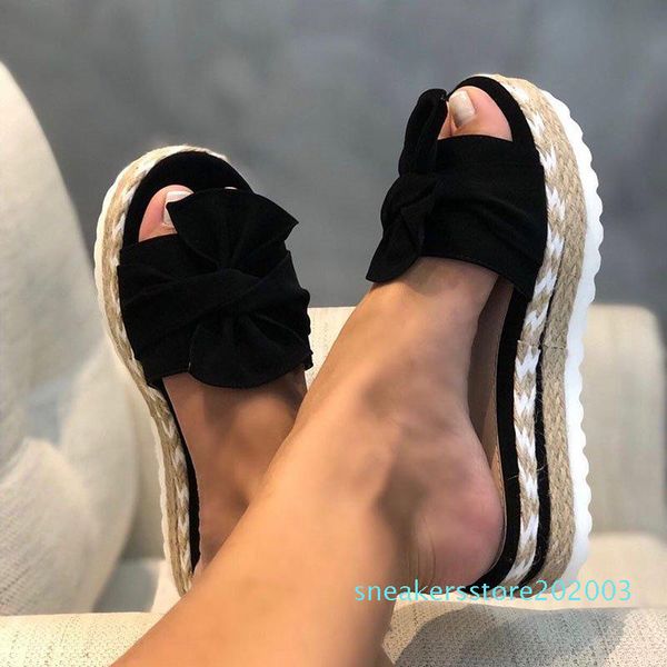 

2020 women summer bowknot sandals cute casual daily comfy slip on platform ladies sandals dress party peep toe female slippers s03, Black