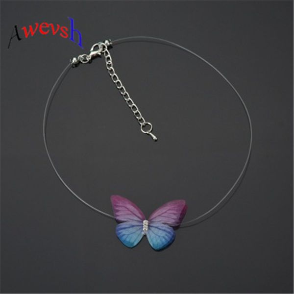 

awevsh transparent invisible fishing line chain choker necklace women multicolor butterfly pendant necklaces charm jewelry, Golden;silver
