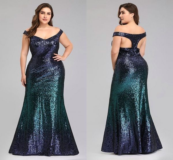 

omber gradient sequined plus size special occasion evening dresses long 2020 cold shoulder unique backless bling prom formal dress women, Black