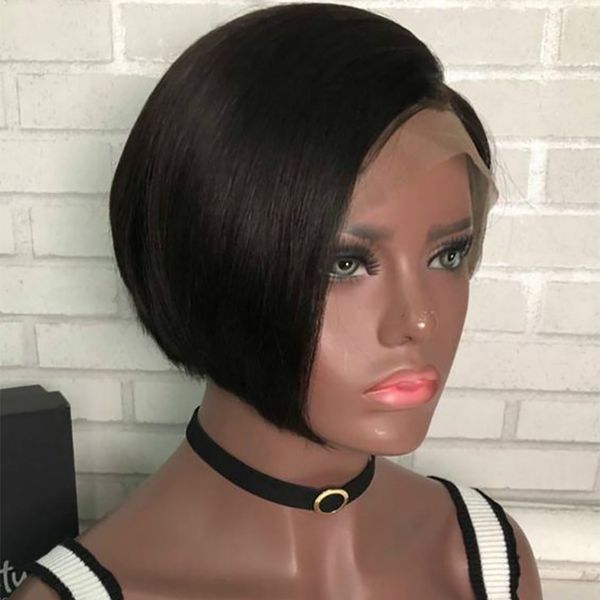 

high-quality matt chemical fiber front lace bobo style black short straight hair women's wave head wig headgear simulated human hair wi